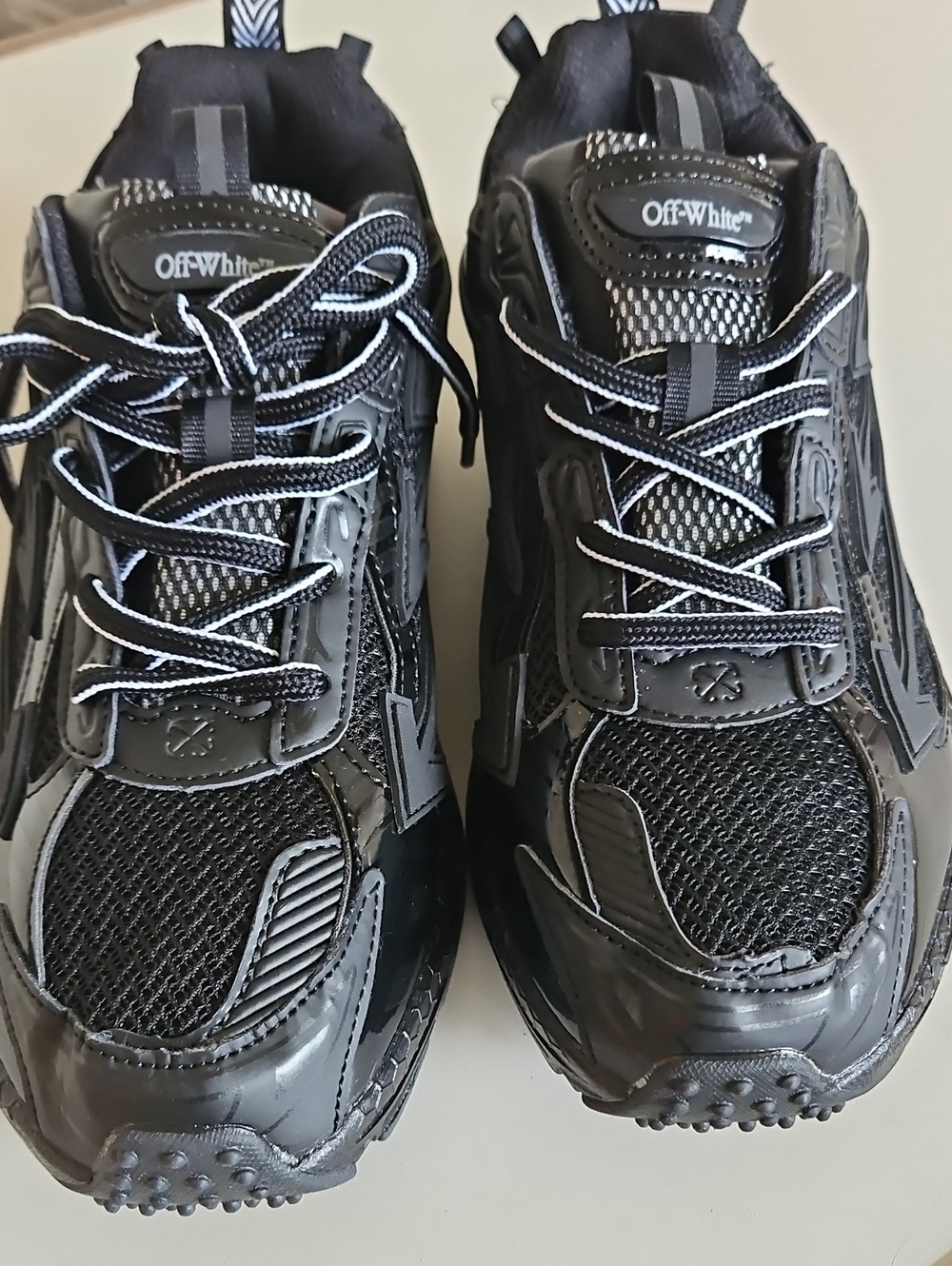 Off-White Men's Black Low-Top Mesh and Patent Sneakers